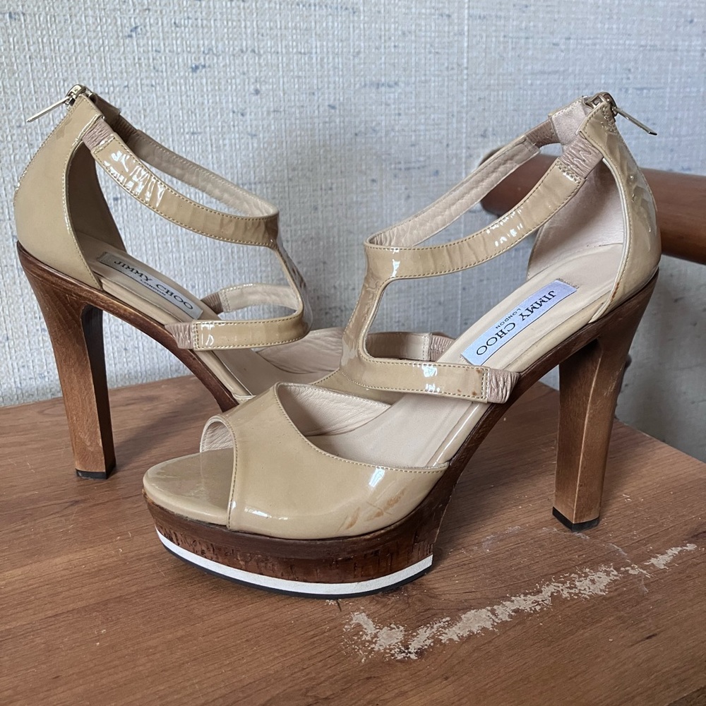 Jimmy Choo Nude Patent Platform Sandal
